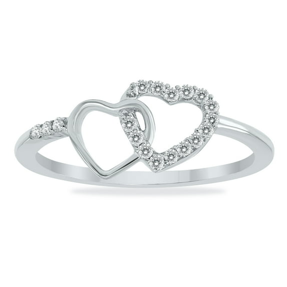 SZUL Women's 1/10 Carat TW Diamond Double Heart Ring in 10K White Gold