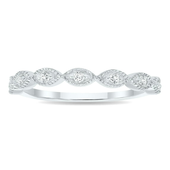 SZUL Women's 1/10 Carat TW Diamond Wedding Band in 10K White Gold (J-K-L Color, I2-I3 Clarity)