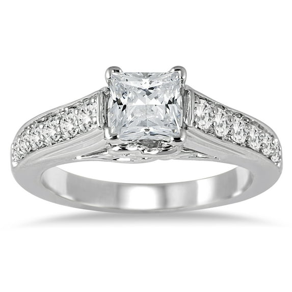 SZUL Women's 1 2/5 Carat TW Princess Cut Diamond Engagement Ring in 14K White Gold (J-K-L Color, I2-I3 Clarity)