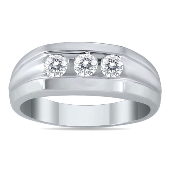 SZUL Women's 1/2 CTW Men's Three Stone Ring in 10K White Gold