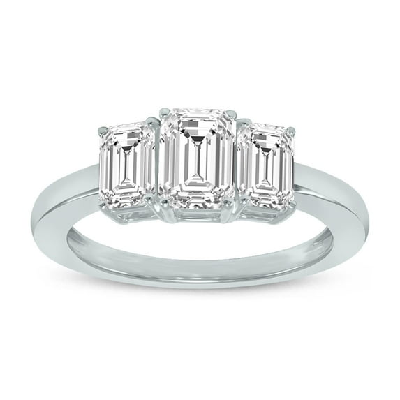 SZUL Women's 1/2 CTW Three Stone Emerald Cut Lab Grown Diamond Ring in 14K White Gold
