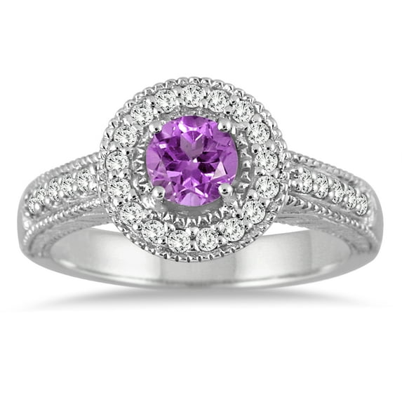 SZUL Women's 1/2 Carat Amethyst and Diamond Ring in 10K White Gold