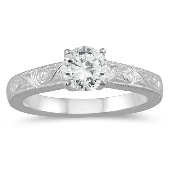SZUL Women's 1/2 Carat Diamond Solitaire Engraved Engagement Ring in 10K White Gold (J-K-L Color, I2-I3 Clarity)