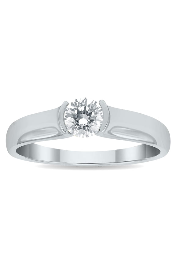 Women's 1/2 Carat Diamond Solitaire Half Bezel Ring in 10K White Gold (J-K-L Color, I2-I3 Clarity)
