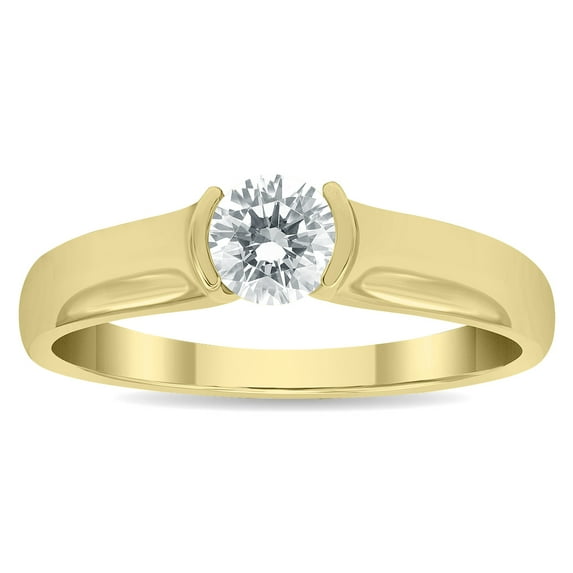 SZUL Women's 1/2 Carat Diamond Solitaire Half Bezel Ring in 10K Yellow Gold (J-K-L Color, I2-I3 Clarity)