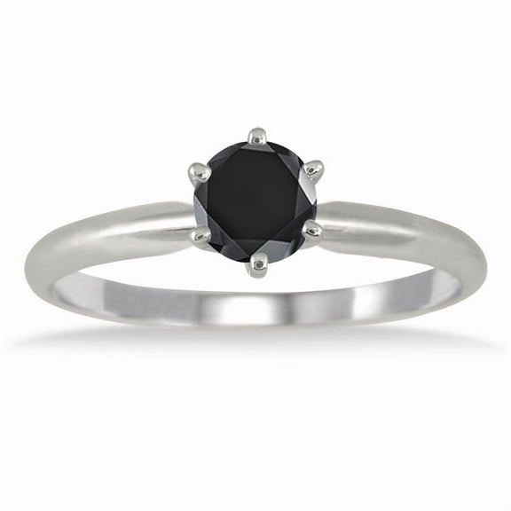 SZUL Women's 1/2 Carat Genuine Round Black Diamond Solitaire Ring in 14k White Gold