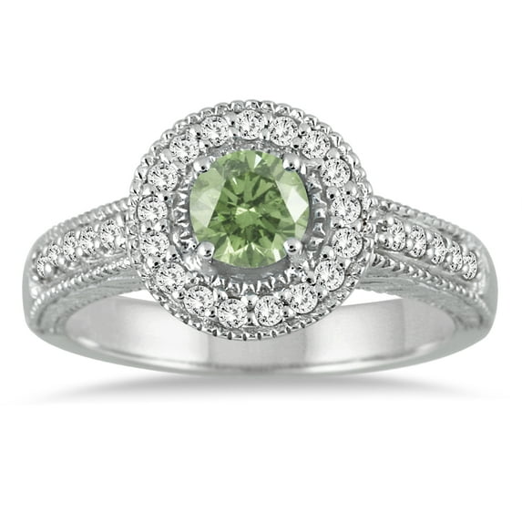 SZUL Women's 1/2 Carat Green Amethyst and Diamond Ring in 10K White Gold
