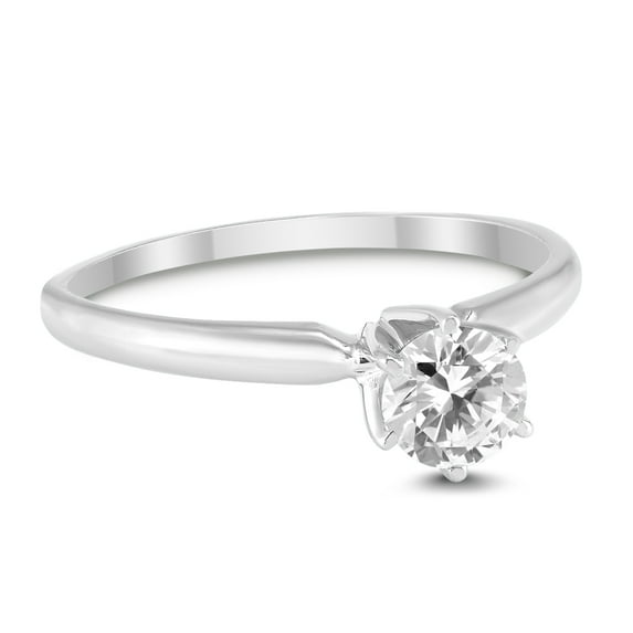 SZUL Women's 1/2 Carat Round Diamond Solitaire Ring in 14K White Gold (J-K-L Color, I2-I3 Clarity)