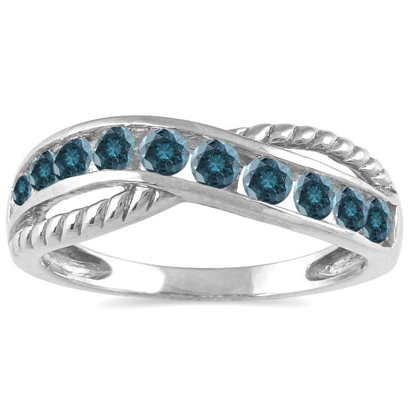 SZUL Women's 1/2 Carat TW 10 Stone Blue Diamond Ring in 10K White Gold