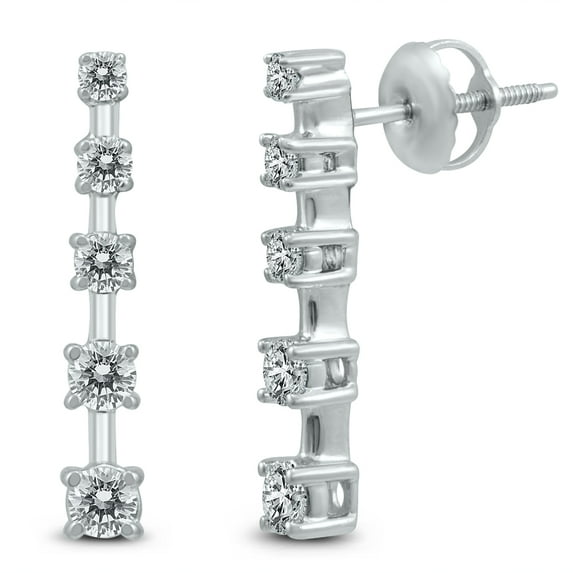 SZUL Women's 1/2 Carat TW 5 Stone Journey Drop Earrings in 14K White Gold (J-K-L Color, I2-I3 Clarity)