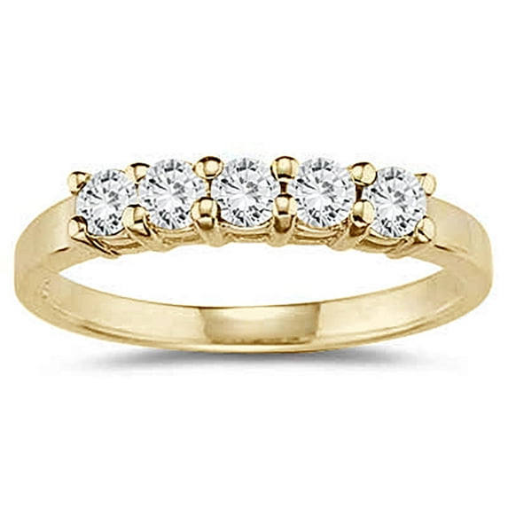 SZUL Women's 1/2 Carat TW 5 Stone White Diamond Ring in 10K Yellow Gold (J-K-L Color, I2-I3 Clarity)