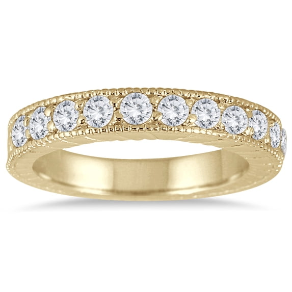 SZUL Women's 1/2 Carat TW Antique Styled Engraved Diamond Band in 10K Yellow Gold (J-K-L Color, I2-I3 Clarity)
