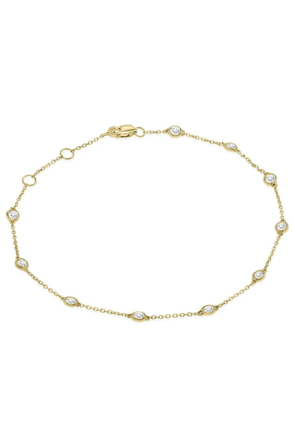 Women's 1/2 Carat TW Bezel Set Genuine Diamond Station Bracelet in 14K Yellow Gold