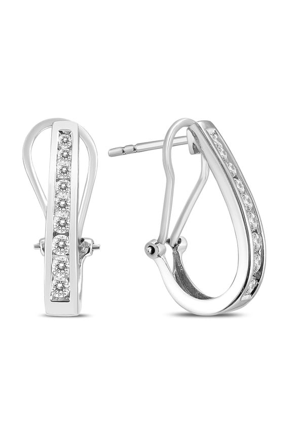 Women's 1/2 Carat TW Channel-Set Diamond Omega Back Hoop Earrings in 14K White Gold (H-I Color, SI1-SI2 Clarity)