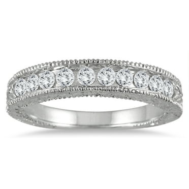 SZUL Women's 1/2 Carat TW Diamond Engraved Antique Band in 10K White Gold  (J-K-L Color, I2-I3 Clarity)