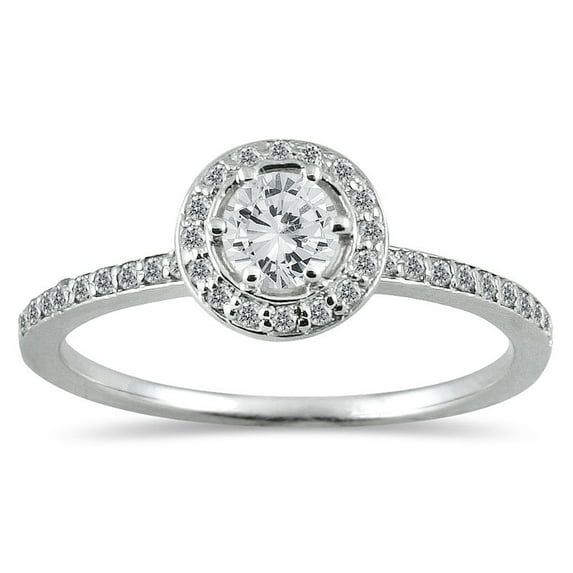 SZUL Women's 1/2 Carat TW Diamond Halo Ring in 14K White Gold (J-K-L Color, I2-I3 Clarity)