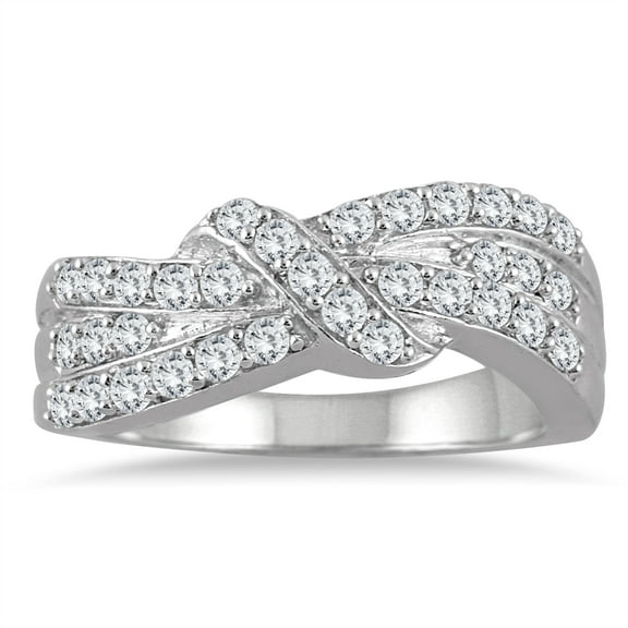 SZUL Women's 1/2 Carat TW Diamond Knot Ring in 10K White Gold (J-K-L Color, I2-I3 Clarity)