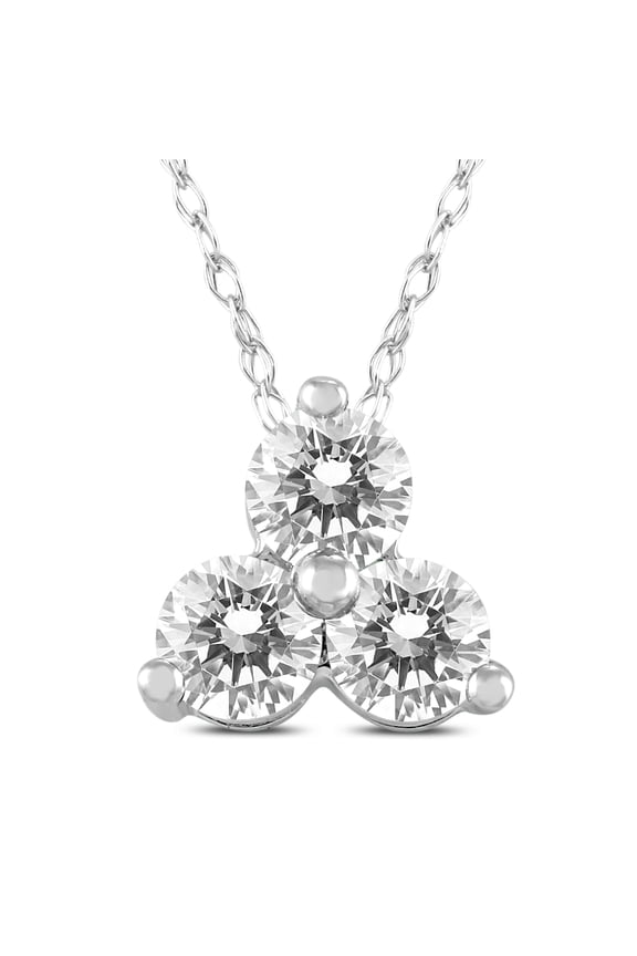 Women's 1/2 Carat TW Diamond Three Stone Pendant in 14K White Gold  (J-K-L Color, I2-I3 Clarity)