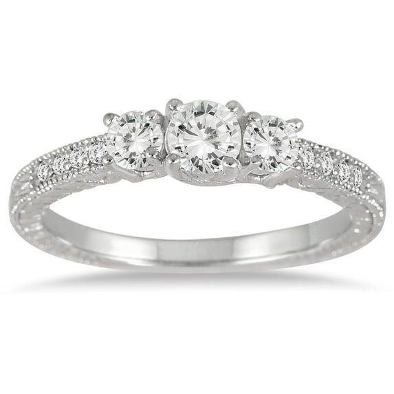 SZUL Women's 1/2 Carat TW Diamond Three Stone Ring in 10K White Gold (J-K-L Color, I2-I3 Clarity)