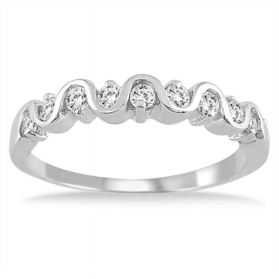 SZUL Women's 1/2 Carat TW Diamond Wave Band in 10K White Gold (J-K-L Color, I2-I3 Clarity)