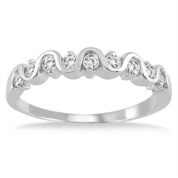 SZUL Women's 1/2 Carat TW Diamond Wave Band in 10K White Gold (J-K-L Color, I2-I3 Clarity)