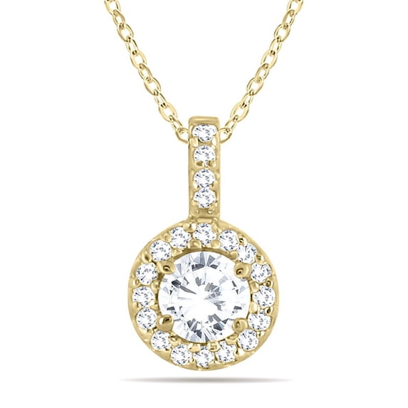 SZUL Women's 1/2 Carat TW Halo Diamond Pendant in 10K Yellow Gold (J-K-L Color, I2-I3 Clarity)