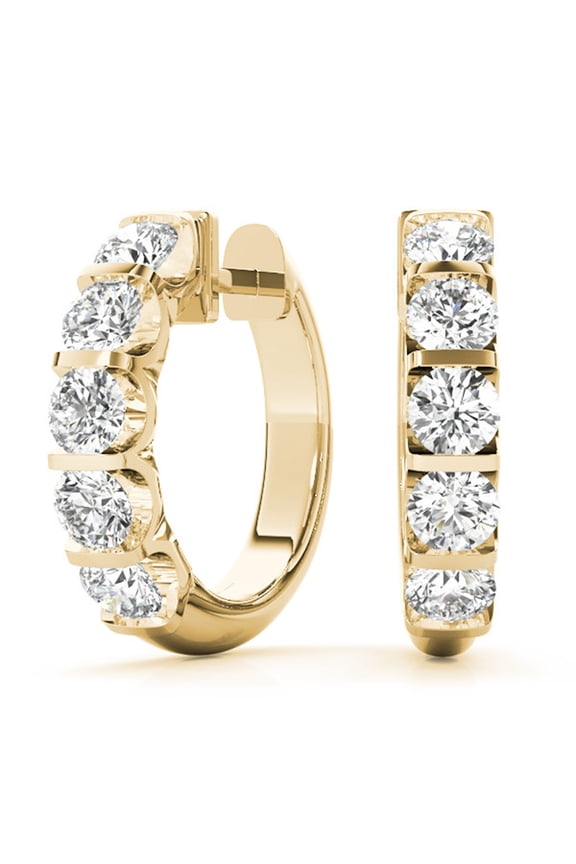 Women's 1/2 Carat TW Natural Channel Set Diamond Hoop Earrings in 14K Yellow Gold