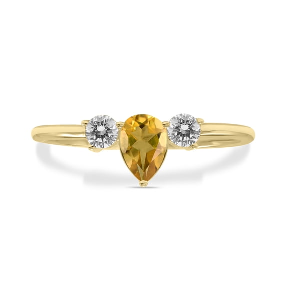SZUL Women's 1/2 Carat TW Pear Shape Citrine and Diamond Ring in 10K Yellow Gold