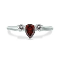 SZUL Women's 1/2 Carat TW Pear Shape Garnet and Diamond Ring in 10K White Gold