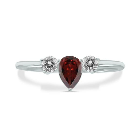 SZUL Women's 1/2 Carat TW Pear Shape Garnet and Diamond Ring in 10K White Gold
