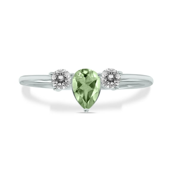 SZUL Women's 1/2 Carat TW Pear Shape Green Amethyst and Diamond Ring in 10K White Gold