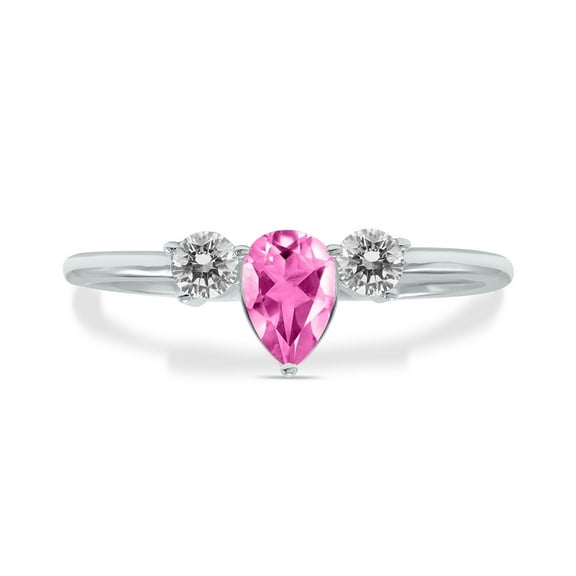 SZUL Women's 1/2 Carat TW Pear Shape Pink Topaz and Diamond Ring in 10K White Gold