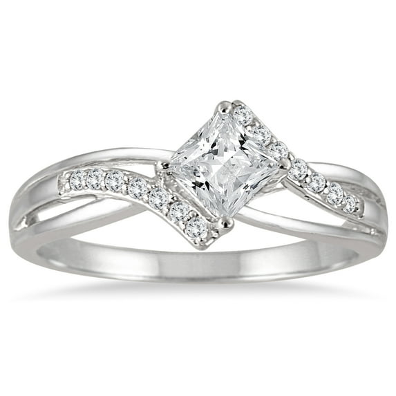 SZUL Women's 1/2 Carat TW Princess Cut Diamond Engagement Ring in 10K White Gold (J-K-L Color, I2-I3 Clarity)
