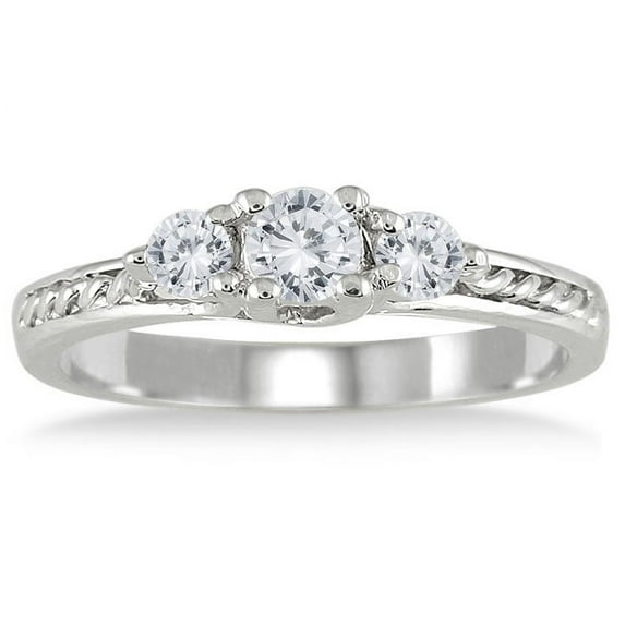 SZUL Women's 1/2 Carat TW Three Stone Diamond Ring in 10K White Gold (J-K-L Color, I2-I3 Clarity)