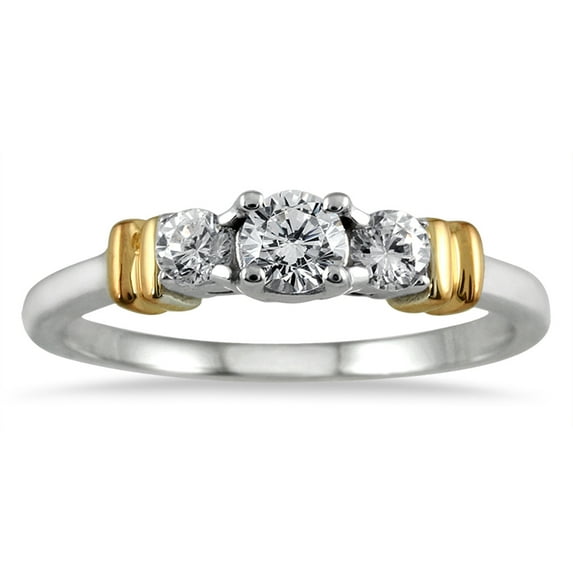 SZUL Women's 1/2 Carat TW Three Stone Diamond Ring in Two Tone 10K Gold (J-K-L Color, I2-I3 Clarity)