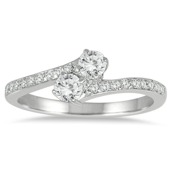 SZUL Women's 1/2 Carat TW Two Stone Diamond Ring in 14K White Gold (J-K-L Color, I2-I3 Clarity)