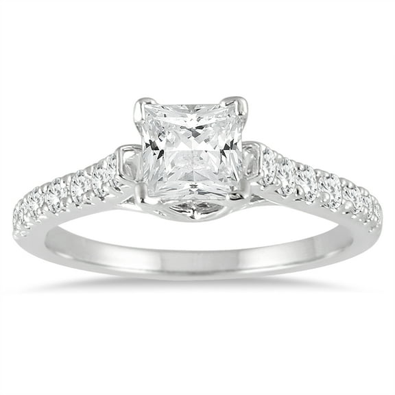 SZUL Women's 1 3/8 Carat TW Princess Diamond Engagement Ring in 14K White Gold (J-K-L Color, I2-I3 Clarity)