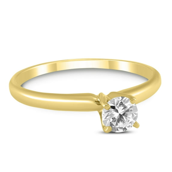 SZUL Women's 1/3 Carat Round Diamond Solitaire Ring in 14K Yellow Gold (J-K-L Color, I2-I3 Clarity)