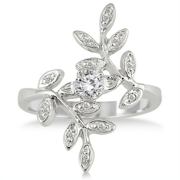 SZUL Women's 1/3 Carat TW Antique Leaf Ring in 10K White Gold  (J-K-L Color, I2-I3 Clarity)
