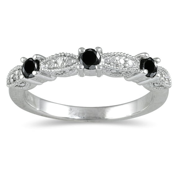 SZUL Women's 1/3 Carat TW Black and White Diamond Band in 10K White Gold
