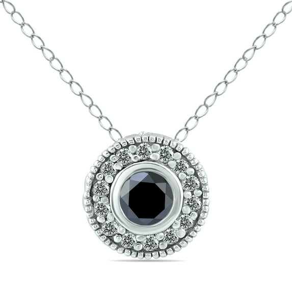 SZUL Women's 1/3 Carat TW Black and White Diamond Pendant in 10K White Gold