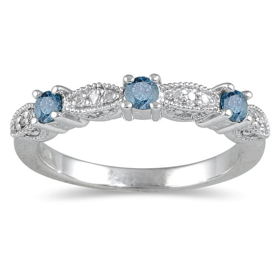 SZUL Women's 1/3 Carat TW Blue Diamond Band in 10K White Gold