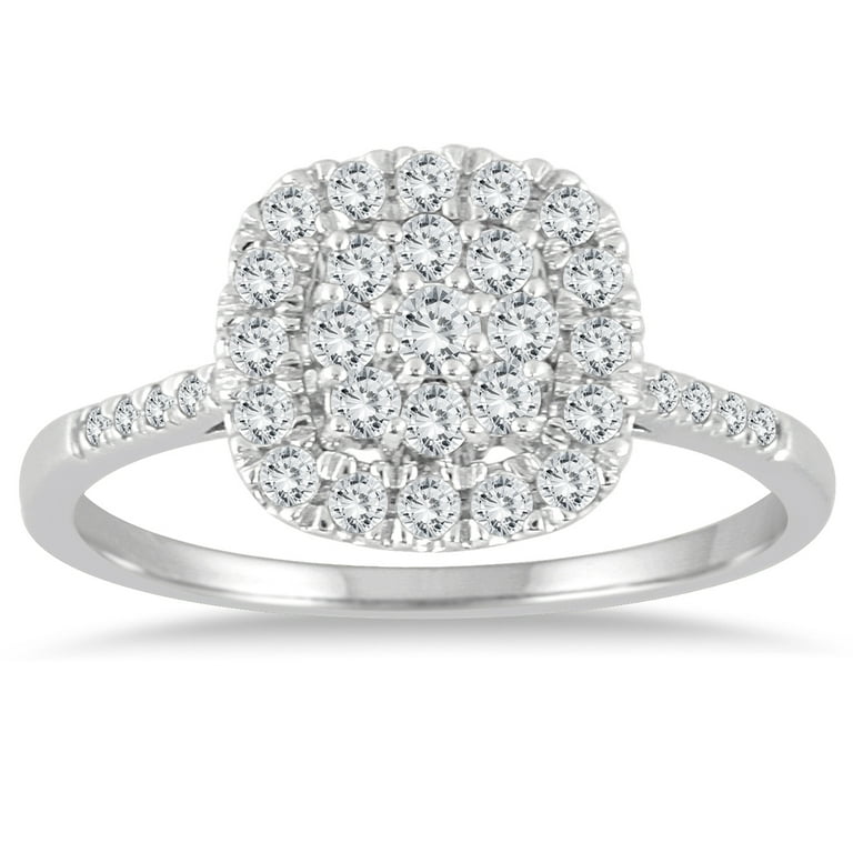 SZUL Women s 1 3 Carat TW Diamond Cluster Ring in 14K White Gold