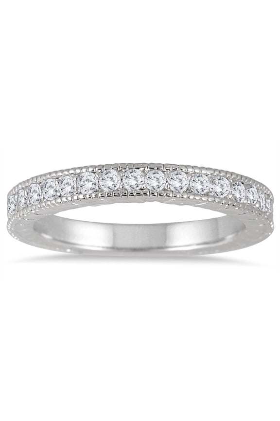 Women's 1/3 Carat TW Diamond Engraved Antique Styled Channel Band in 10K White Gold (J-K-L Color, I2-I3 Clarity)