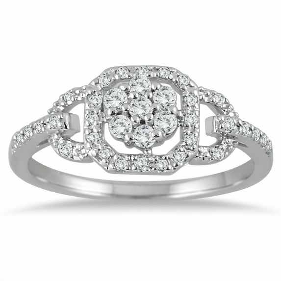 SZUL Women's 1/3 Carat TW Diamond Ring in 10K White Gold (J-K-L Color, I2-I3 Clarity)