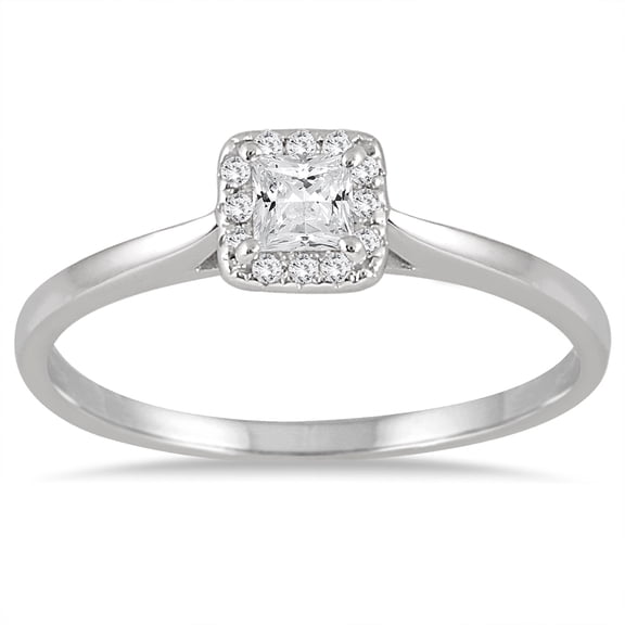 SZUL Women's 1/3 Carat TW Princess Diamond Halo Ring in 14K White Gold (J-K-L Color, I2-I3 Clarity)