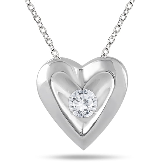 SZUL Women's 1/4 Carat Diamond Heart Solitaire Pendant in 10K White Gold (J-K-L Color, I2-I3 Clarity)