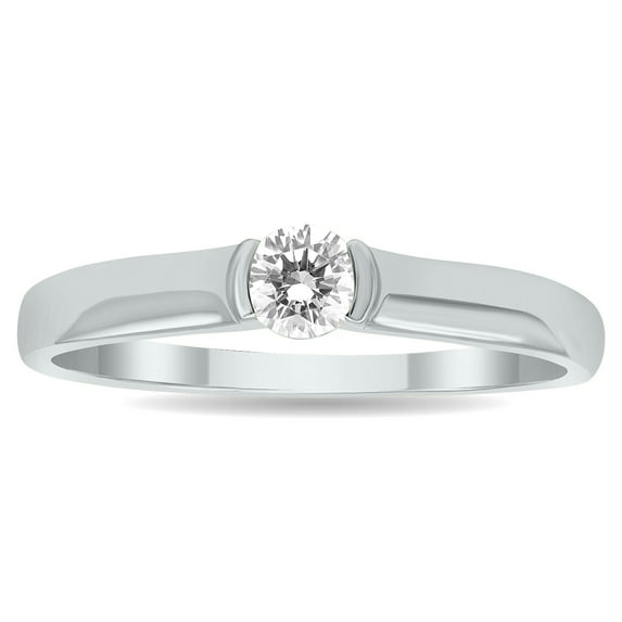 SZUL Women's 1/4 Carat Diamond Solitaire Half Bezel Ring in 10K White Gold (J-K-L Color, I2-I3 Clarity)
