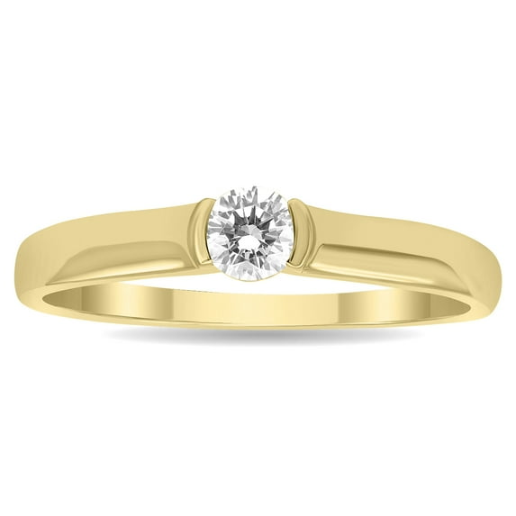 SZUL Women's 1/4 Carat Diamond Solitaire Half Bezel Ring in 10K Yellow Gold (J-K-L Color, I2-I3 Clarity)