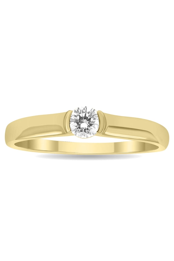 Women's 1/4 Carat Diamond Solitaire Half Bezel Ring in 10K Yellow Gold (J-K-L Color, I2-I3 Clarity)